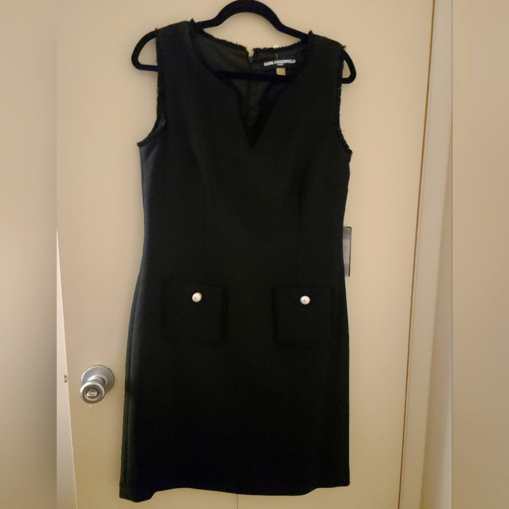 Karl Lagerfeld Black Sheath Mini Dress V-Neck Sleeveless